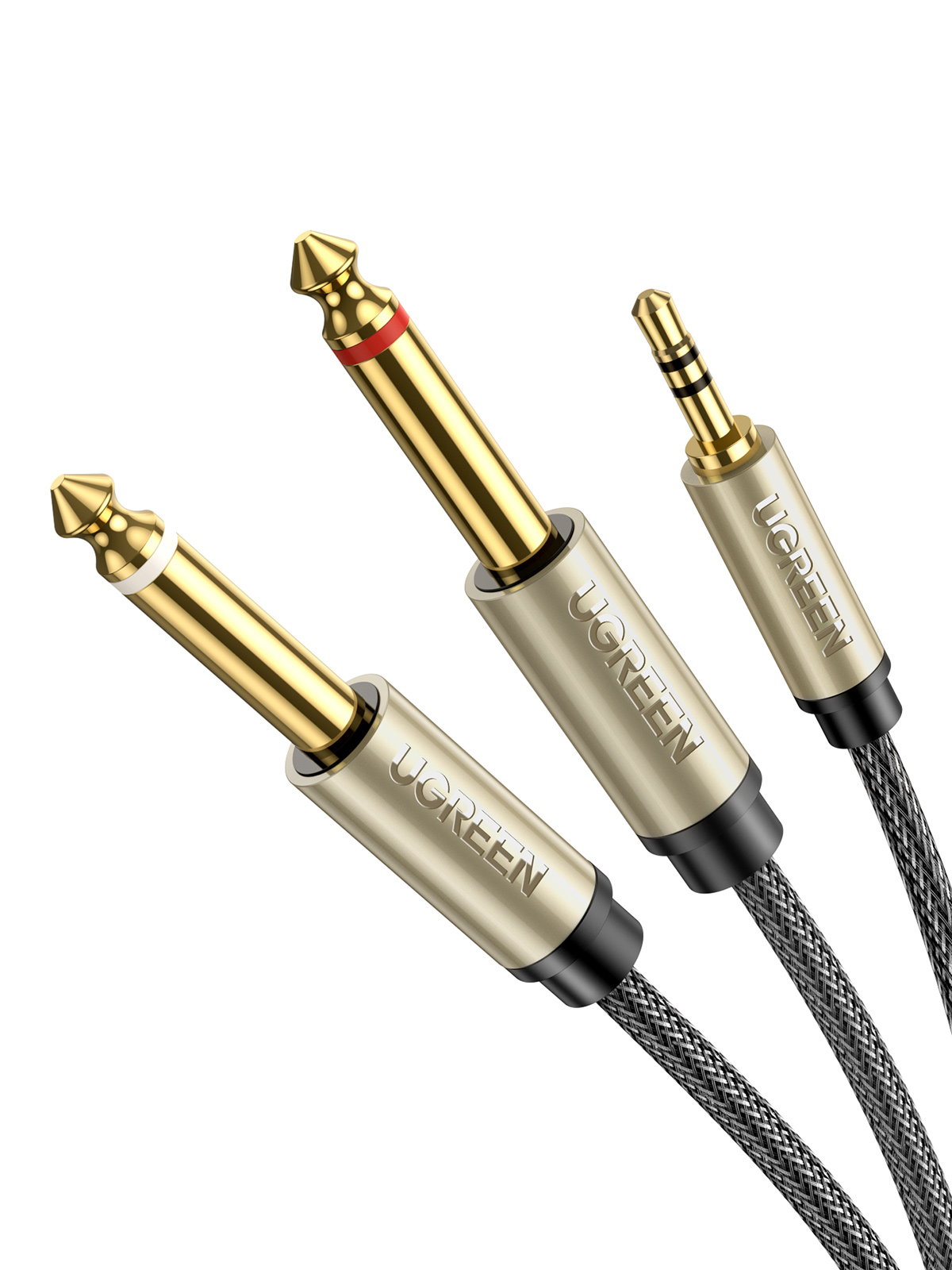 Cable Audio Impeto - Jack 3.5mm A Doble 6.35mm (1/8'' A 2x 1/4'') - 2 Metros, Chapado En Oro - Para Mezclador, PC, Guitarra